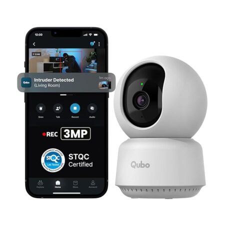 Qubo Smart Cam 360° by Hero Group [2026 Edition]| 3MP Ultra 2K Display | STQC Certified | Color Night Vision | 360° Panoramic Monitoring | 2-Way Talk | AI Person Detection | Cloud & SD Card Support