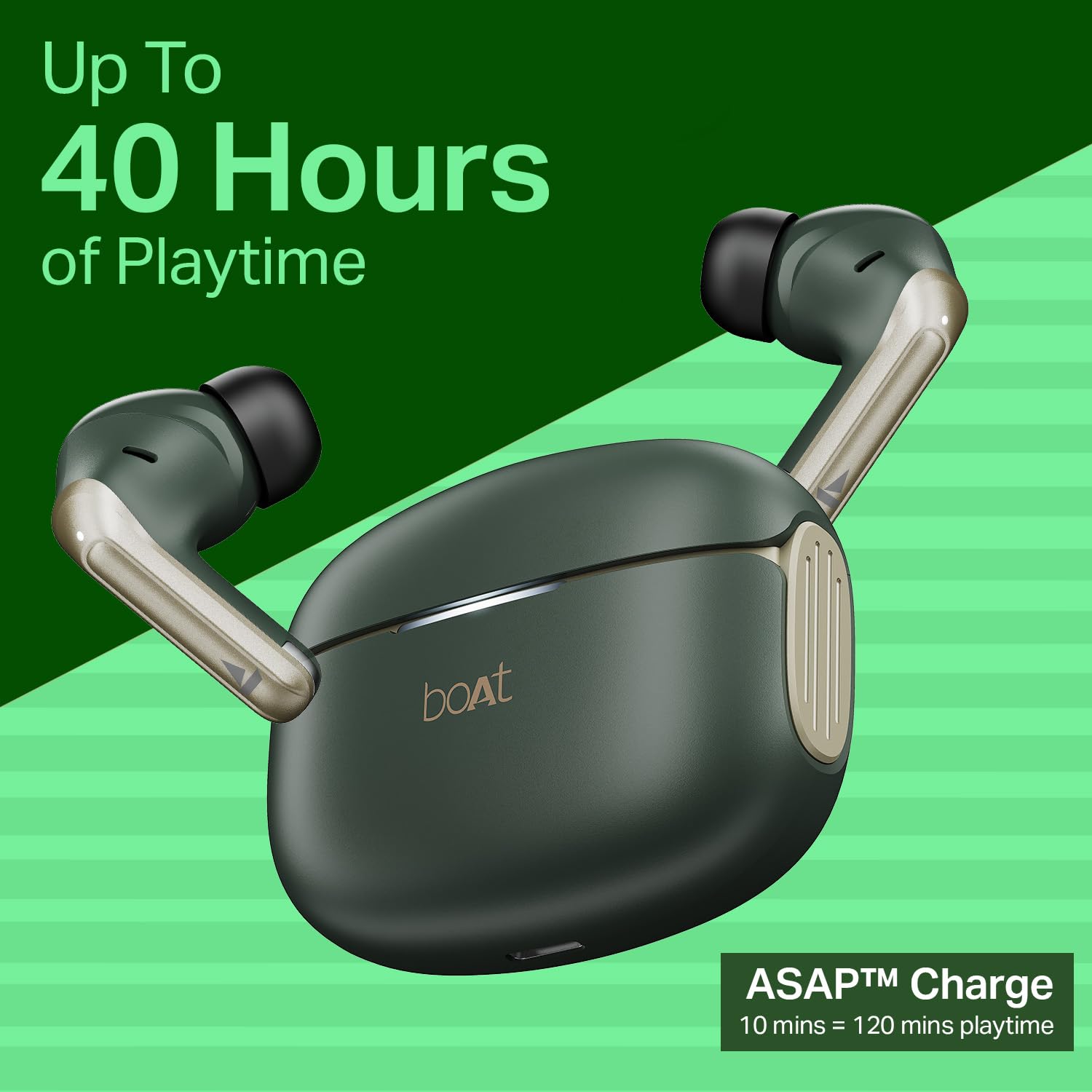 Boat Airdopes 219, 4Mics ENx, 40H Battery, Best in Segment for Calling, Stream Ad Free Music via App Support, Bluetooth Earbuds, TWS Ear Buds Wireless Earphones with mic (Forest Sage) - Image 3