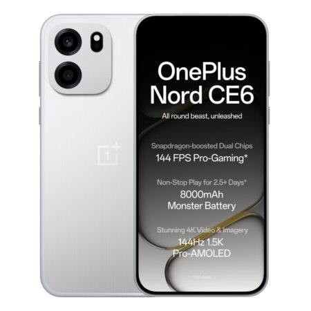 OnePlus Nord CE6 | 8GB+128GB | Lunar Pearl | Snapdragon 7s Gen 4 | Segment's Fastest Touch Response | 8000mAh Battery | 144Hz 1.5K AMOLED Display | 50MP Main + 32MP Selfie 4K Cameras | IP66,68,69,69K, (Refurbished)