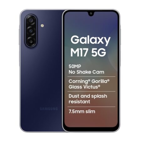 Samsung Galaxy M17 5G Mobile ( 4GB RAM, 128GB Storage) | 50MP OIS Triple Camera | Gorilla Glass Victus | IP54 | 6 Gen OS Upgrades | AI | Gemini Live | Lag-Free Gaming | Without Charger (Sapphire Black | Moonlight Silver)
