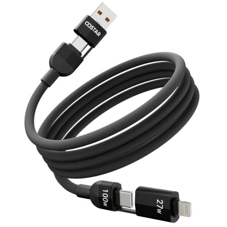 COSTAR 4-in-1 100W Charging Cable|USB-A,Type-C,Fast Charging,480Mbps Data Transfer,Data Sync|Compatible with Android & iOS Smartphones,Tablet/Ipads & Macbook