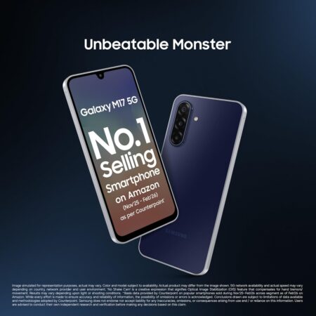 Samsung Galaxy M17 5G Mobile (Sapphire Black, 4GB RAM, 128GB Storage) | 50MP OIS Triple Camera | Gorilla Glass Victus | IP54 | 6 Gen OS Upgrades | AI | Gemini Live | Lag-Free Gaming | Without Charger