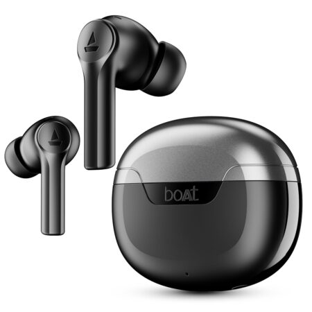 Boat Airdopes 300, Cinematic Spatial Audio, 50HRS Battery, 4Mic AI ENx, Fast Charge, App Support, Low Latency, IPX4, v5.3 Bluetooth Earbuds, TWS Ear Buds Wireless Earphones with mic (Gunmetal Black | Chrome White | Purple Haze)